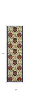 12' Navy Blue Beige Green Blue And Red Floral Indoor Outdoor Runner Rug