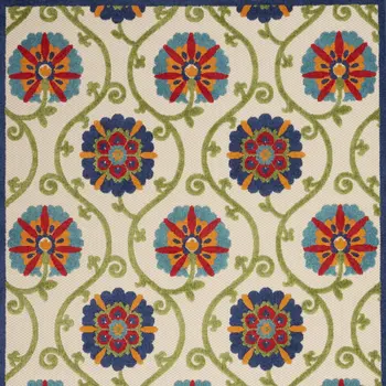 6' X 9' Navy Blue Beige Green Blue And Red Floral Indoor Outdoor Area Rug