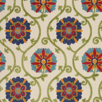 6' X 9' Navy Blue Beige Green Blue And Red Floral Indoor Outdoor Area Rug
