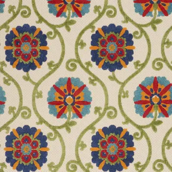 6' X 9' Navy Blue Beige Green Blue And Red Floral Indoor Outdoor Area Rug
