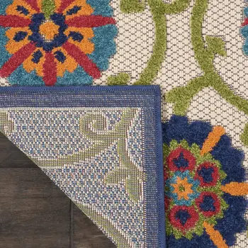 7' X 10' Navy Blue Beige Green Blue And Red Floral Indoor Outdoor Area Rug