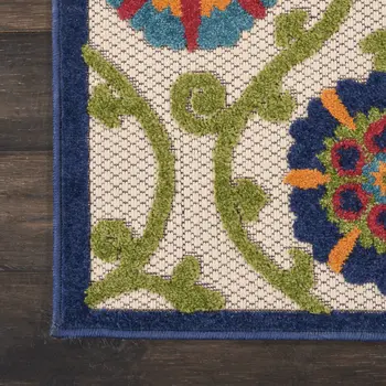 7' X 10' Navy Blue Beige Green Blue And Red Floral Indoor Outdoor Area Rug