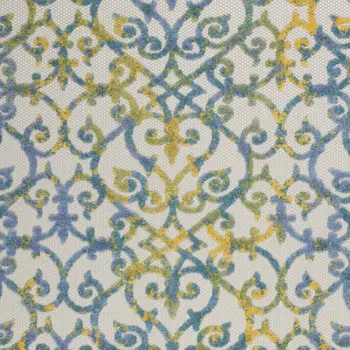 6' X 9' Ivory Blue And Yellow Trellis Indoor Outdoor Area Rug