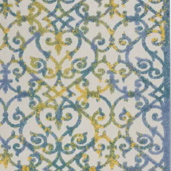 6' X 9' Ivory Blue And Yellow Trellis Indoor Outdoor Area Rug