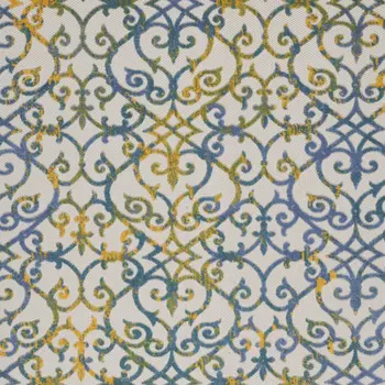 7' X 10' Ivory Blue And Yellow Trellis Indoor Outdoor Area Rug