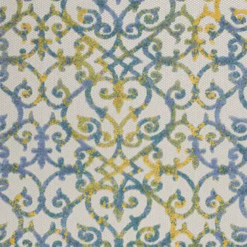4' X 6' Ivory Blue And Yellow Trellis Indoor Outdoor Area Rug