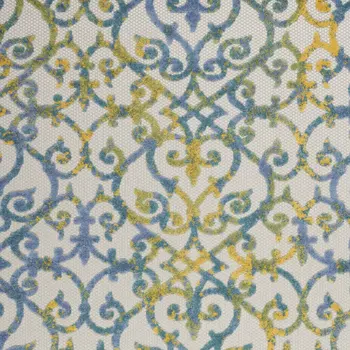 5' X 8' Ivory Blue And Yellow Trellis Indoor Outdoor Area Rug