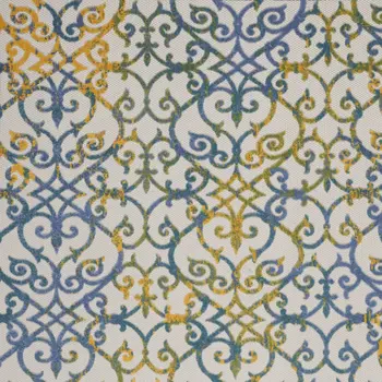 8' X 11' Ivory Blue And Yellow Trellis Indoor Outdoor Area Rug