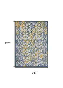 8' X 11' Ivory Blue And Yellow Trellis Indoor Outdoor Area Rug
