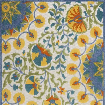 4' X 6' Ivory Blue Yellow And Orange Floral Indoor Outdoor Area Rug