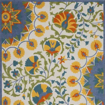 8' X 11' Ivory Blue Yellow And Orange Floral Indoor Outdoor Area Rug