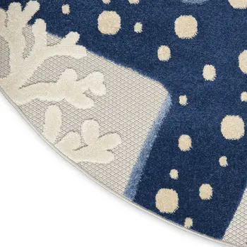 5' Navy Blue And Gray Round Starfish Indoor Outdoor Area Rug
