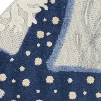 5' Navy Blue And Gray Round Starfish Indoor Outdoor Area Rug