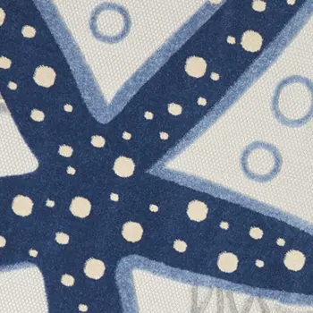 8' Navy Blue And Gray Round Starfish Indoor Outdoor Area Rug