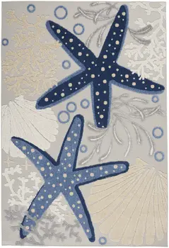 4' X 6' Navy Blue And Gray Starfish Indoor Outdoor Area Rug