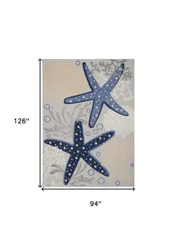 8' X 11' Blue And Gray Starfish Indoor Outdoor Area Rug