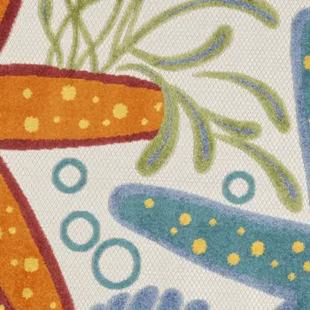 4' Blue Yellow And Orange Round Starfish Indoor Outdoor Area Rug