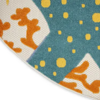 8' Blue Yellow And Orange Round Starfish Indoor Outdoor Area Rug