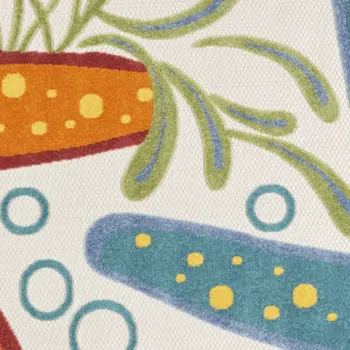 8' Blue Yellow And Orange Round Starfish Indoor Outdoor Area Rug