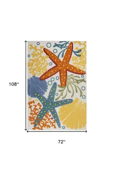 6' X 9' Blue Yellow And Orange Starfish Indoor Outdoor Area Rug