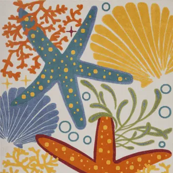 7' X 10' Blue Yellow And Orange Starfish Indoor Outdoor Area Rug
