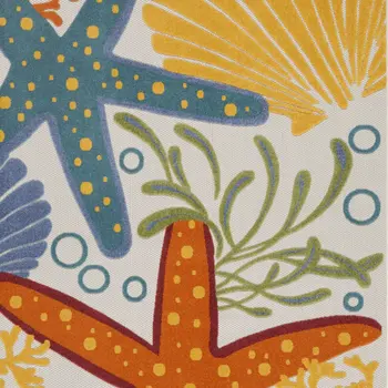 7' X 10' Blue Yellow And Orange Starfish Indoor Outdoor Area Rug
