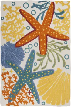 5' X 8' Blue Yellow And Orange Starfish Indoor Outdoor Area Rug