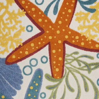 5' X 8' Blue Yellow And Orange Starfish Indoor Outdoor Area Rug