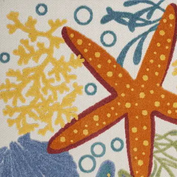 5' X 8' Blue Yellow And Orange Starfish Indoor Outdoor Area Rug