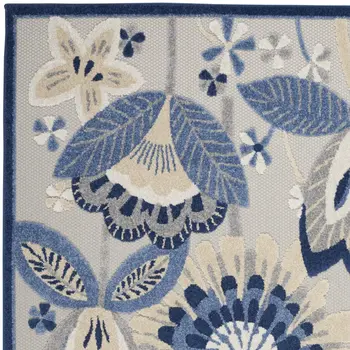 6' X 9' Blue And Gray Floral Indoor Outdoor Area Rug