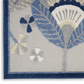 6' X 9' Blue And Gray Floral Indoor Outdoor Area Rug