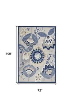 6' X 9' Blue And Gray Floral Indoor Outdoor Area Rug