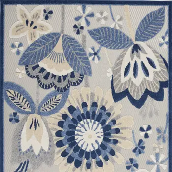 4' X 6' Blue And Gray Floral Indoor Outdoor Area Rug