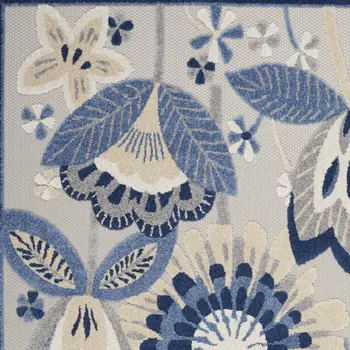 4' X 6' Blue And Gray Floral Indoor Outdoor Area Rug