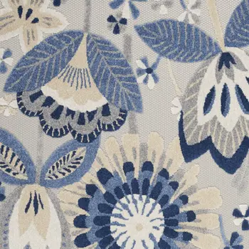 5' X 8' Blue And Gray Floral Indoor Outdoor Area Rug