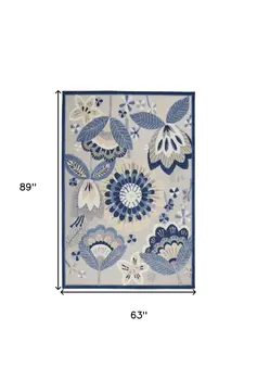 5' X 8' Blue And Gray Floral Indoor Outdoor Area Rug