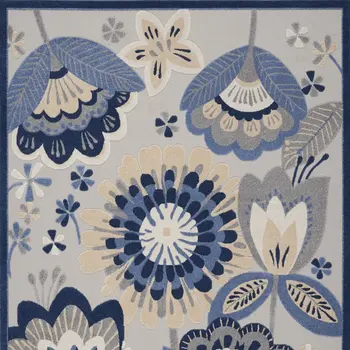 8' X 11' Blue And Gray Floral Indoor Outdoor Area Rug