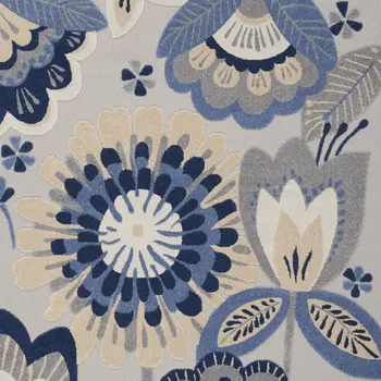 8' X 11' Blue And Gray Floral Indoor Outdoor Area Rug