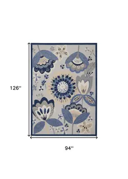 8' X 11' Blue And Gray Floral Indoor Outdoor Area Rug