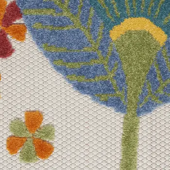 6' X 9' Ivory Blue Orange Red And Yellow Floral Indoor Outdoor Area Rug