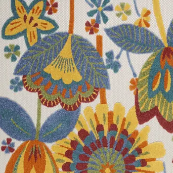 6' X 9' Ivory Blue Orange Red And Yellow Floral Indoor Outdoor Area Rug