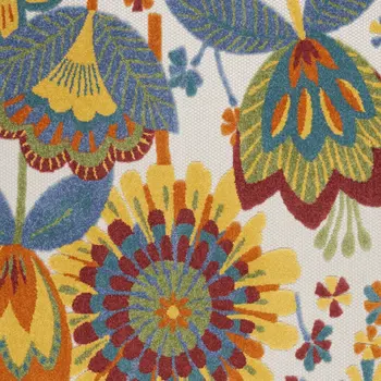 4' X 6' Ivory Blue Orange Red And Yellow Floral Indoor Outdoor Area Rug