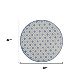 4' Blue And Gray Round Geometric Indoor Outdoor Area Rug