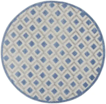 4' Blue And Gray Round Geometric Indoor Outdoor Area Rug