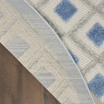 5' Blue And Gray Round Geometric Indoor Outdoor Area Rug