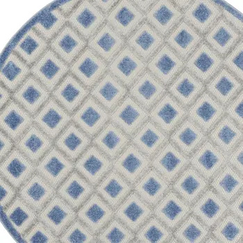 5' Blue And Gray Round Geometric Indoor Outdoor Area Rug