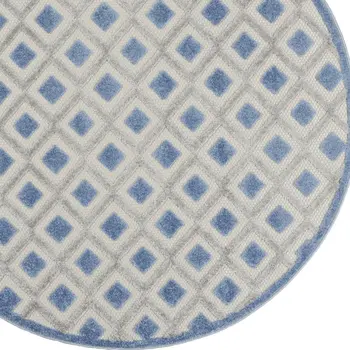 5' Blue And Gray Round Geometric Indoor Outdoor Area Rug