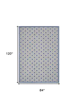 7' X 10' Blue And Gray Geometric Indoor Outdoor Area Rug