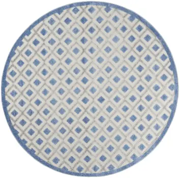 8' Blue And Gray Round Geometric Indoor Outdoor Area Rug
