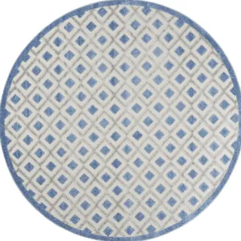 8' Blue And Gray Round Geometric Indoor Outdoor Area Rug